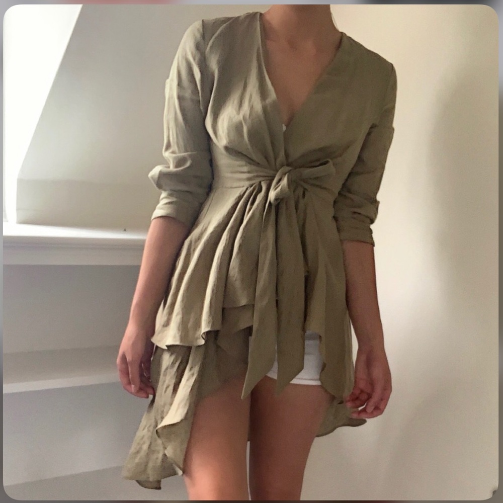 NWT ZARA ASYMMETRIC LINEN DRESS TUNIC WITH BOW